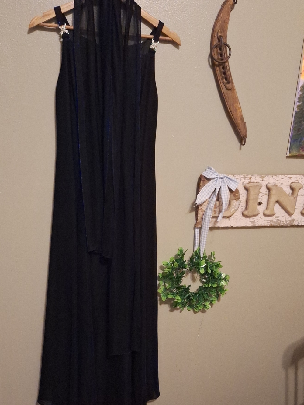 Elegant Black Maxi Dress with Sheer Scarf Size 6 Betsy & Adam By Jeslene